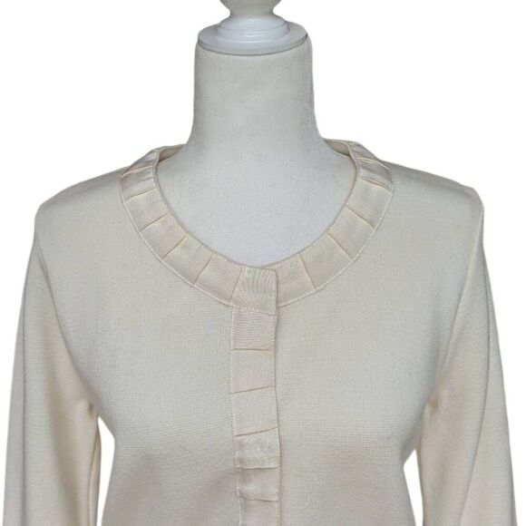 Audrey & Grace White Knit Blazer Pockets Round Neck Snaps Trim Ribbon Size L - Picture 4 of 10